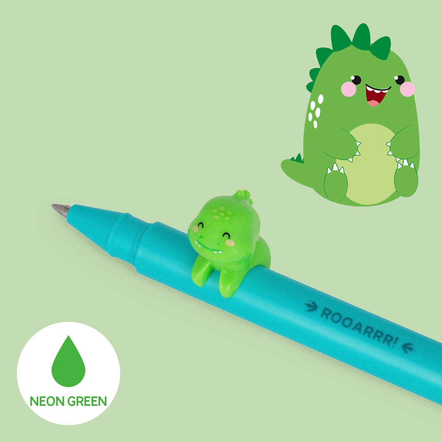 Legami | Lovely Friends Dinosaur Gel Pen | Neon Green Ink