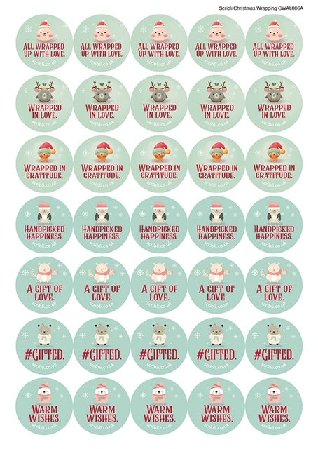 Scribli | Sticky Words: Magical Christmas 'Wrapped Up' Stickers (style 1) for Gifts, Traditional, Decor
