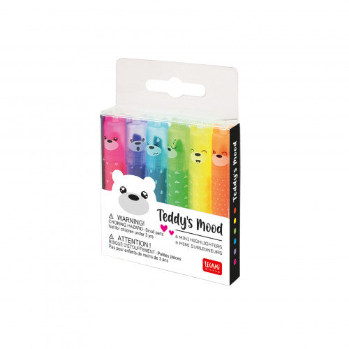 Legami |Teddy's Mood | Set Of 6 Bright Mini Highlighters