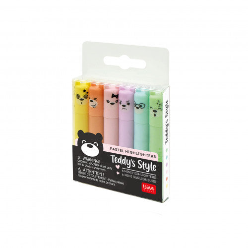 Legami | Teddy's Style | Set Of 6 Pastel Mini Highlighters